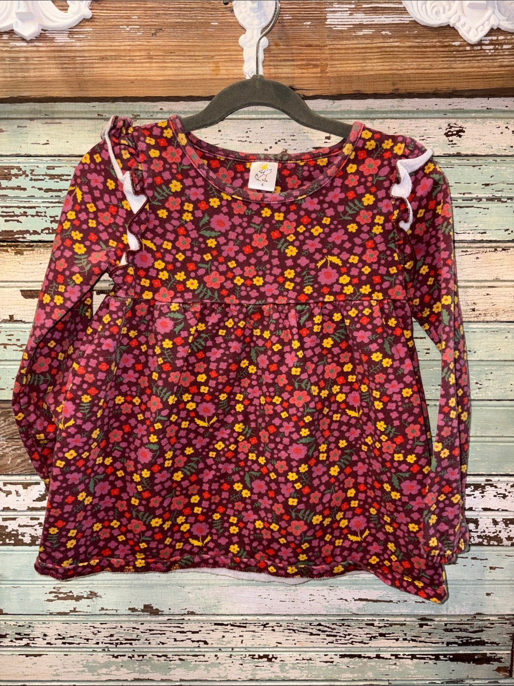 Puppy Princess Girls' Floral Long-Sleeve Top - Pink & Yellow